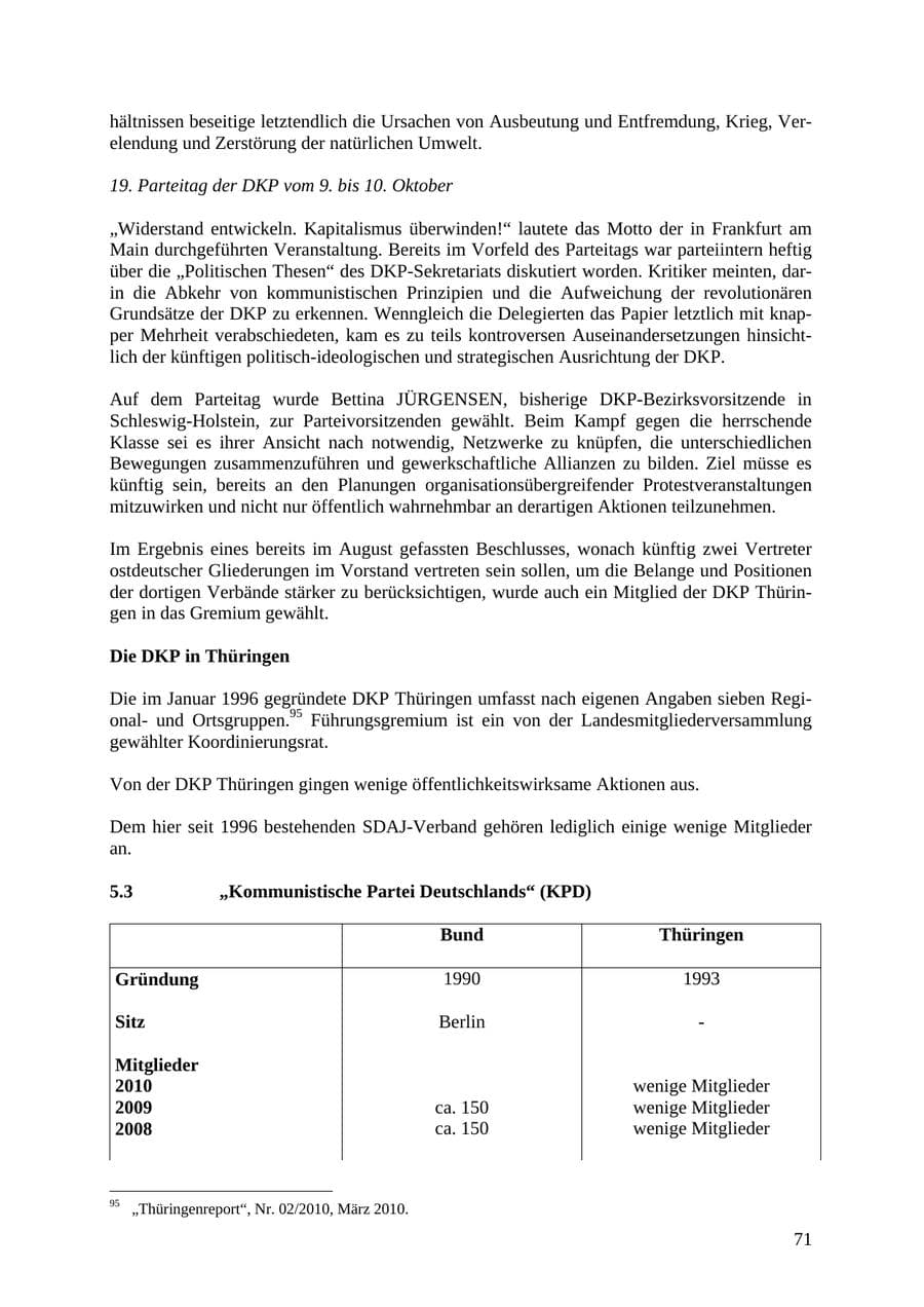 Seite 72 des Verfassungsschutzbericht 2010 Thüringen