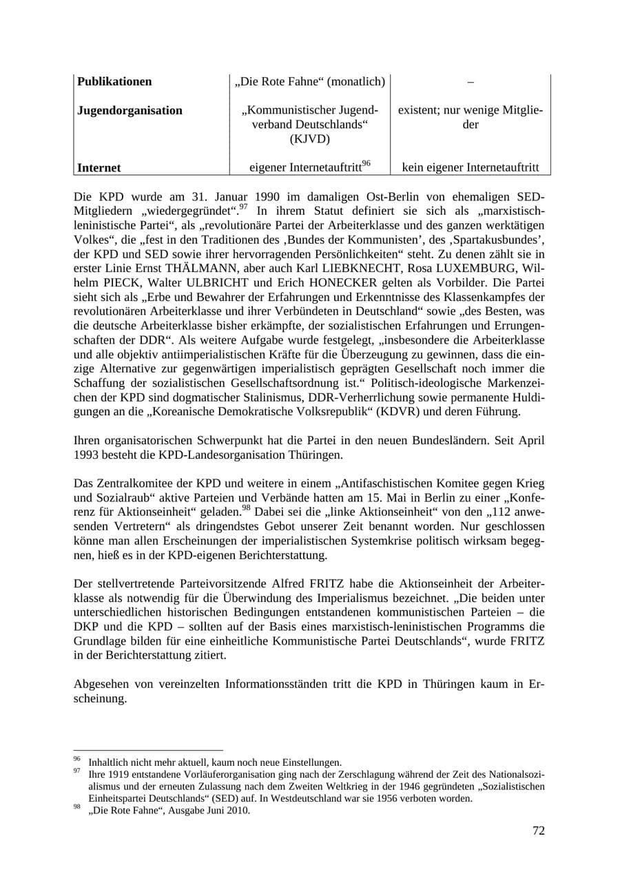 Seite 73 des Verfassungsschutzbericht 2010 Thüringen
