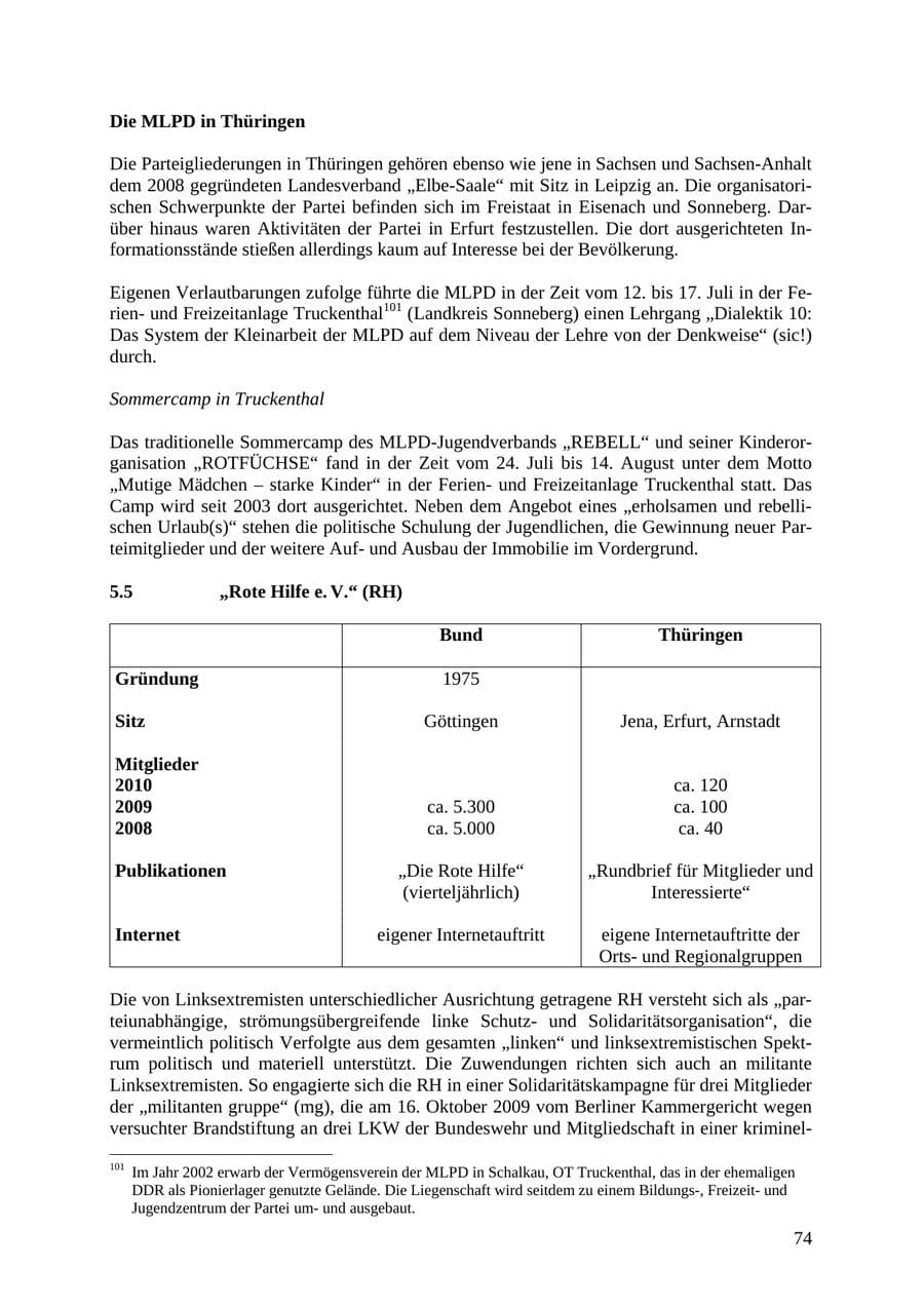 Seite 75 des Verfassungsschutzbericht 2010 Thüringen