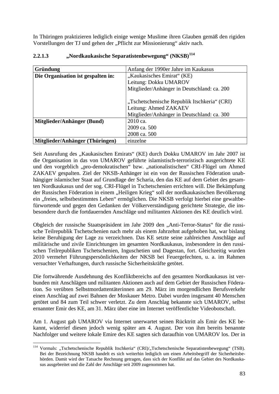 Seite 84 des Verfassungsschutzbericht 2010 Thüringen