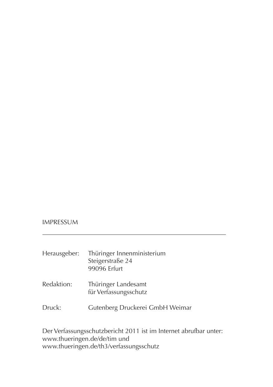 Seite 2 des Verfassungsschutzbericht 2011 Thüringen