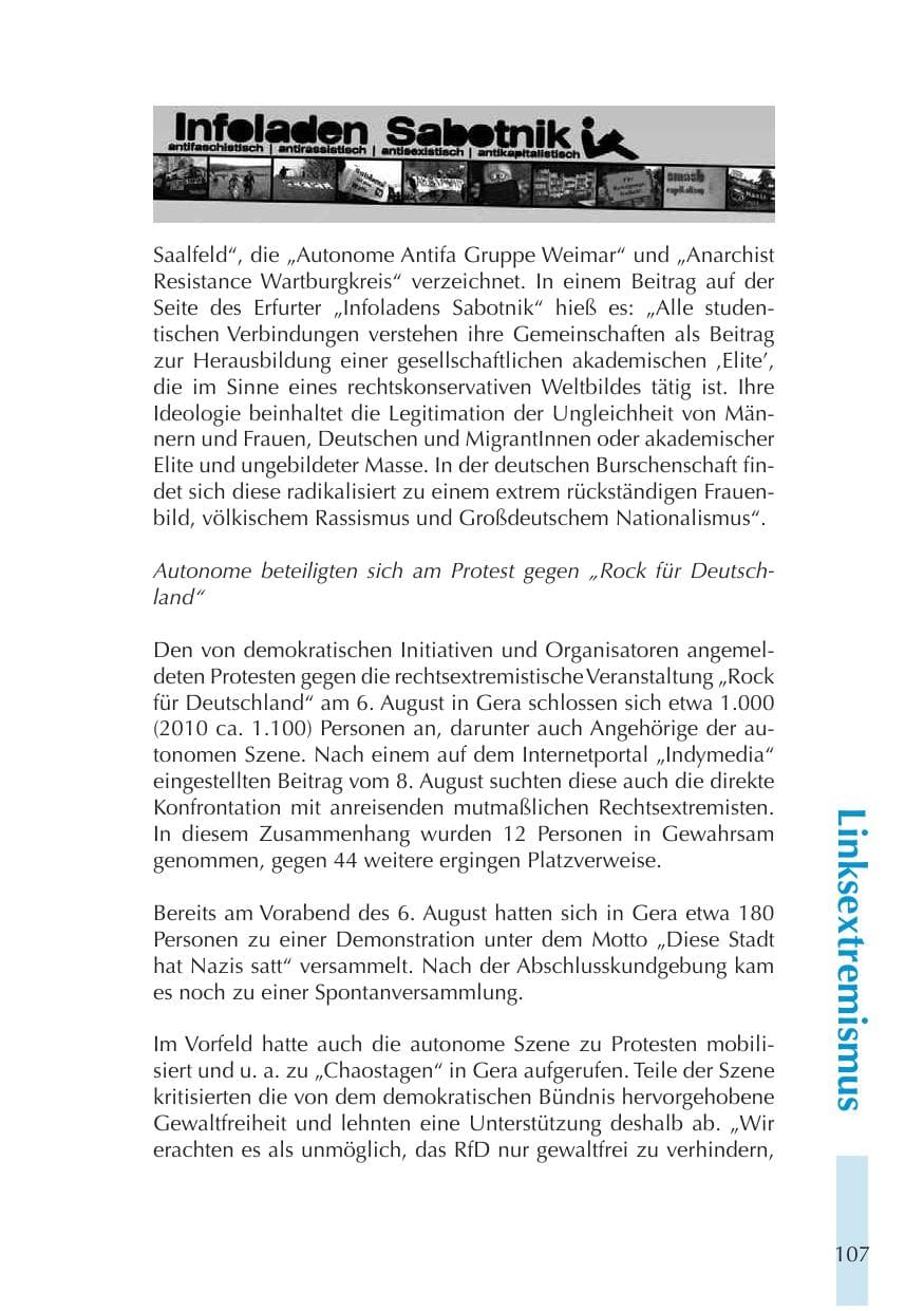 Seite 107 des Verfassungsschutzbericht 2011 Thüringen