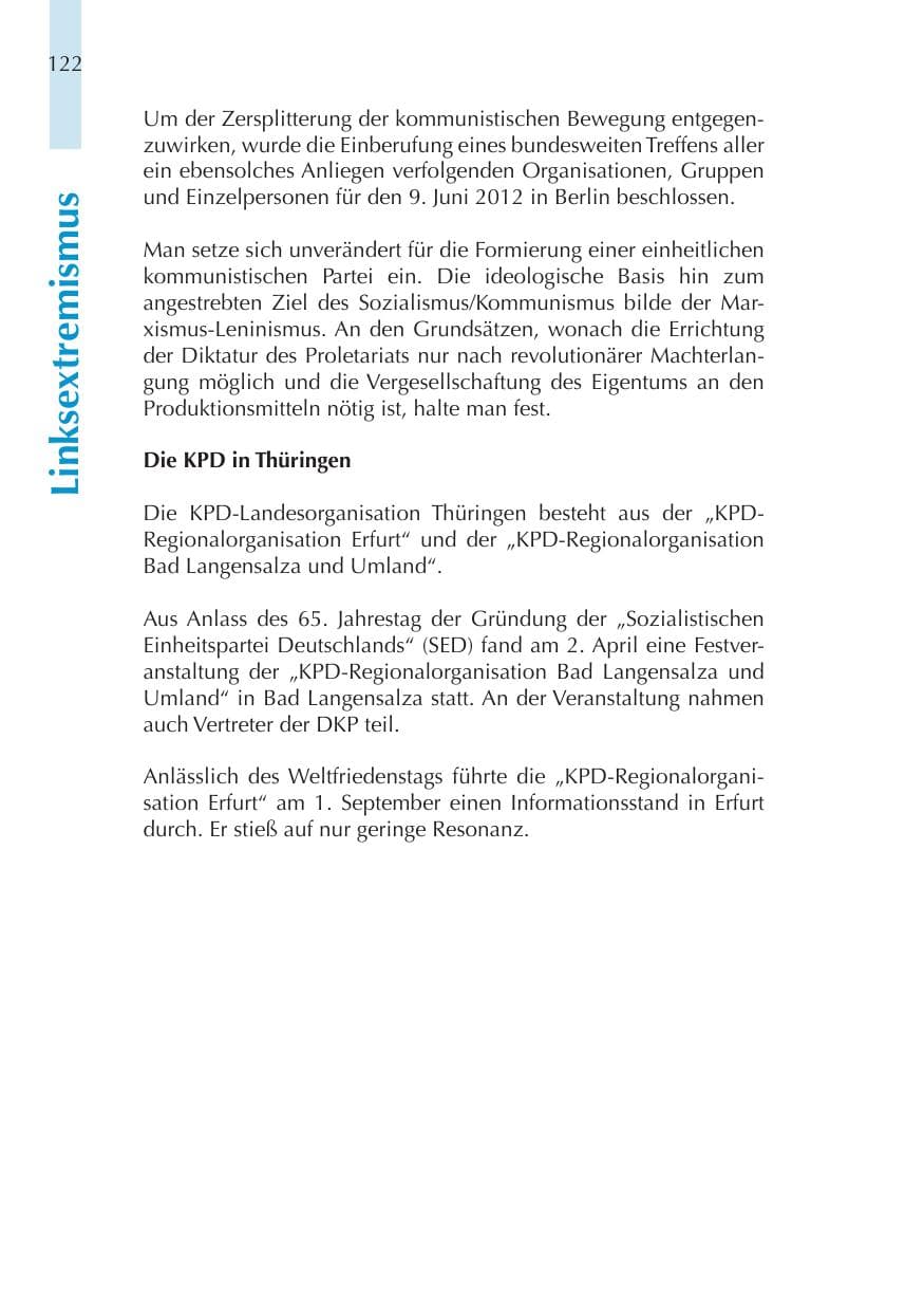 Seite 122 des Verfassungsschutzbericht 2011 Thüringen