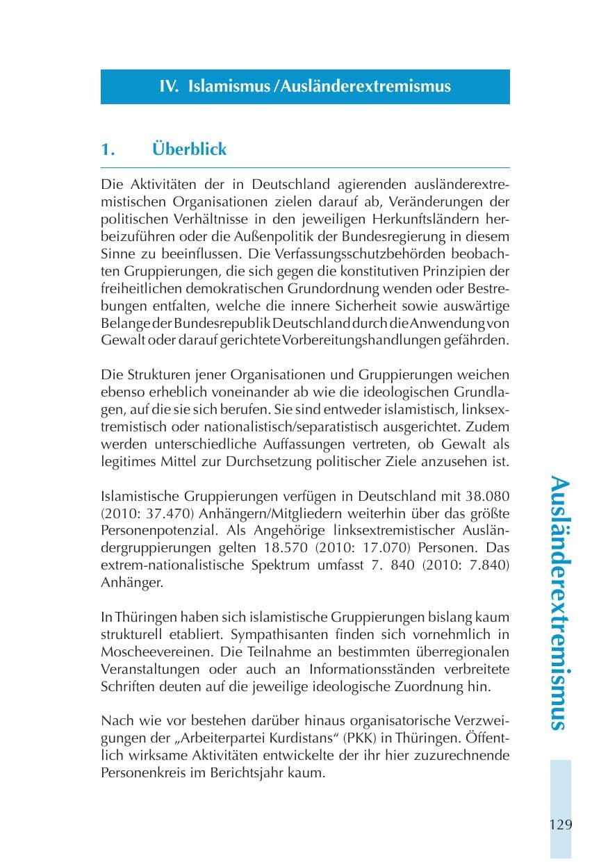 Seite 129 des Verfassungsschutzbericht 2011 Thüringen