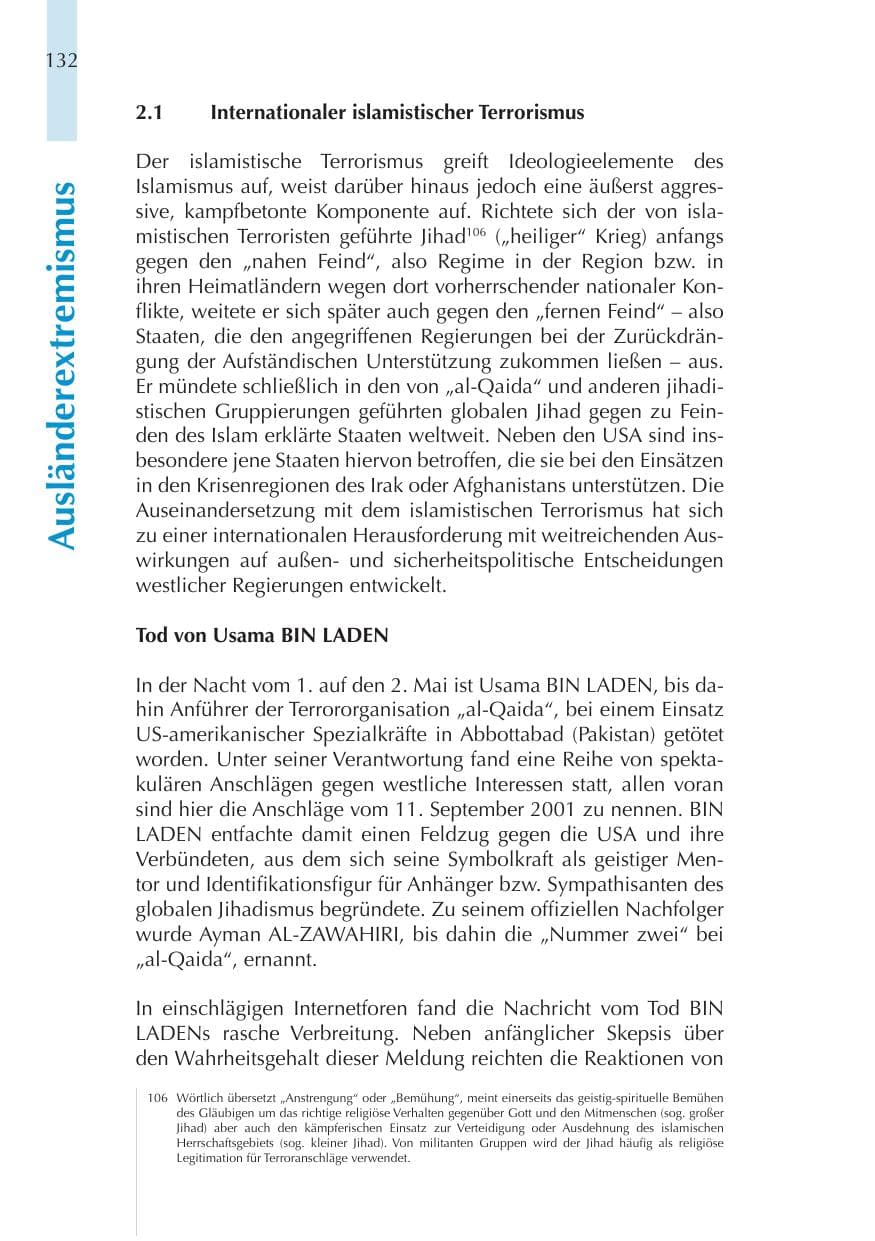 Seite 132 des Verfassungsschutzbericht 2011 Thüringen