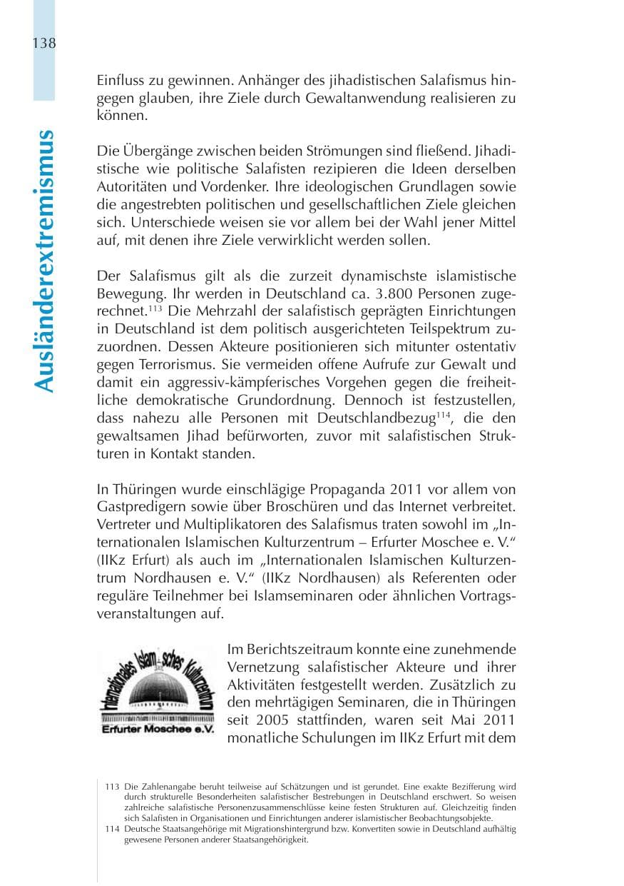 Seite 138 des Verfassungsschutzbericht 2011 Thüringen