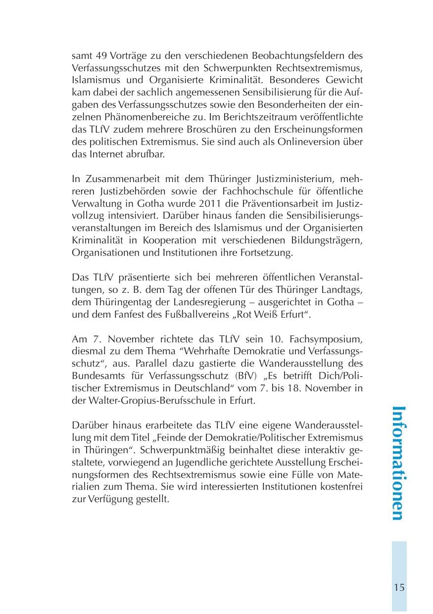 Seite 15 des Verfassungsschutzbericht 2011 Thüringen