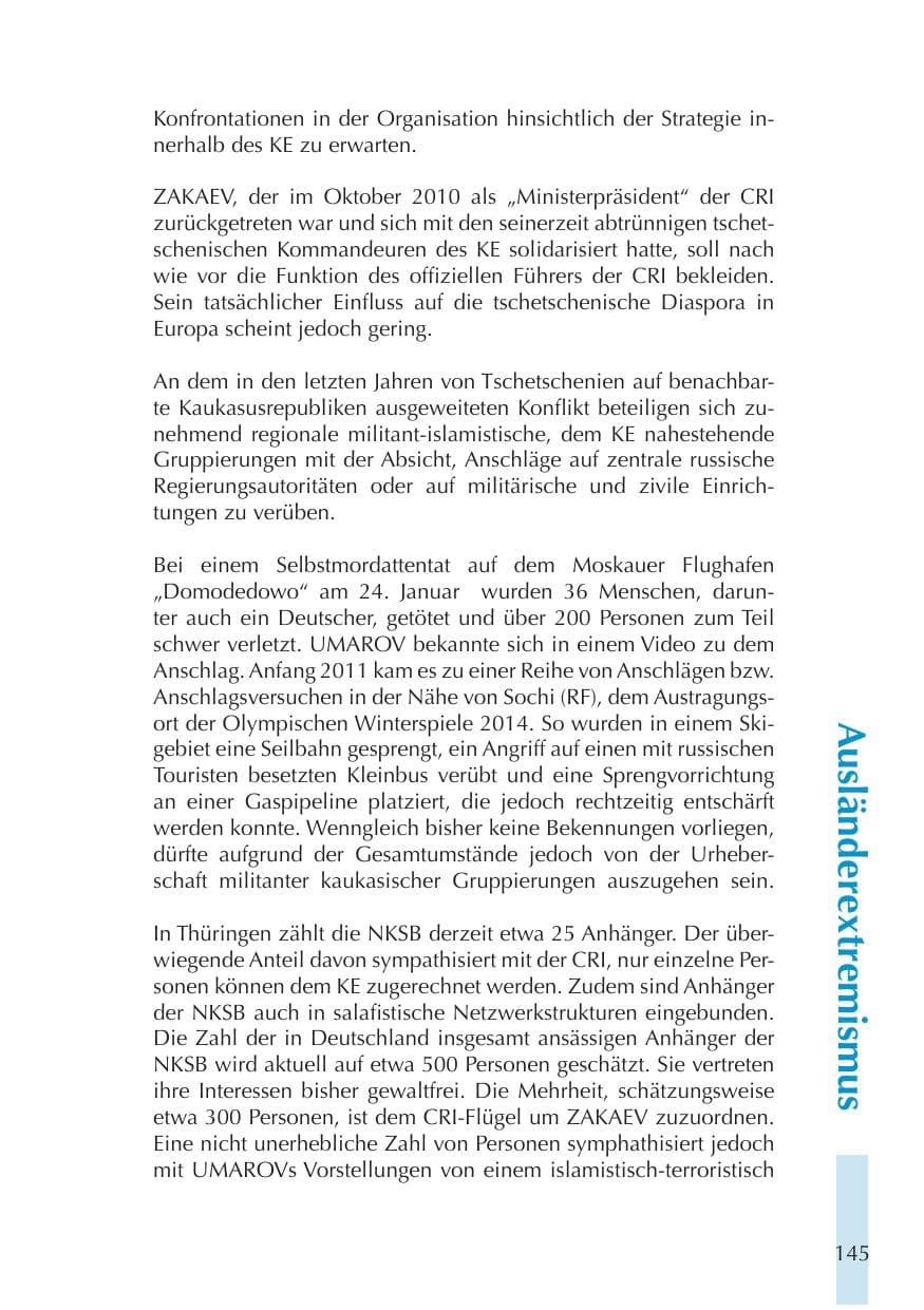 Seite 145 des Verfassungsschutzbericht 2011 Thüringen