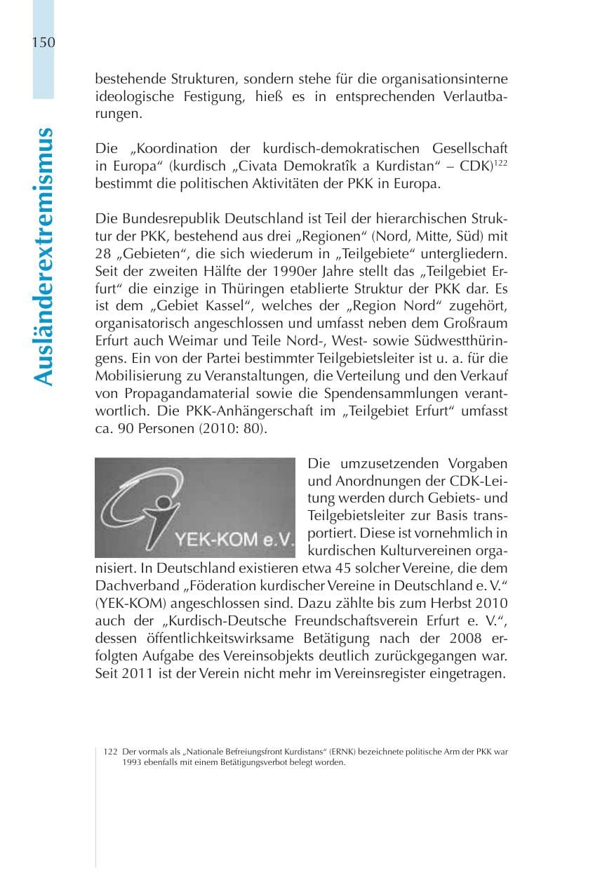 Seite 150 des Verfassungsschutzbericht 2011 Thüringen