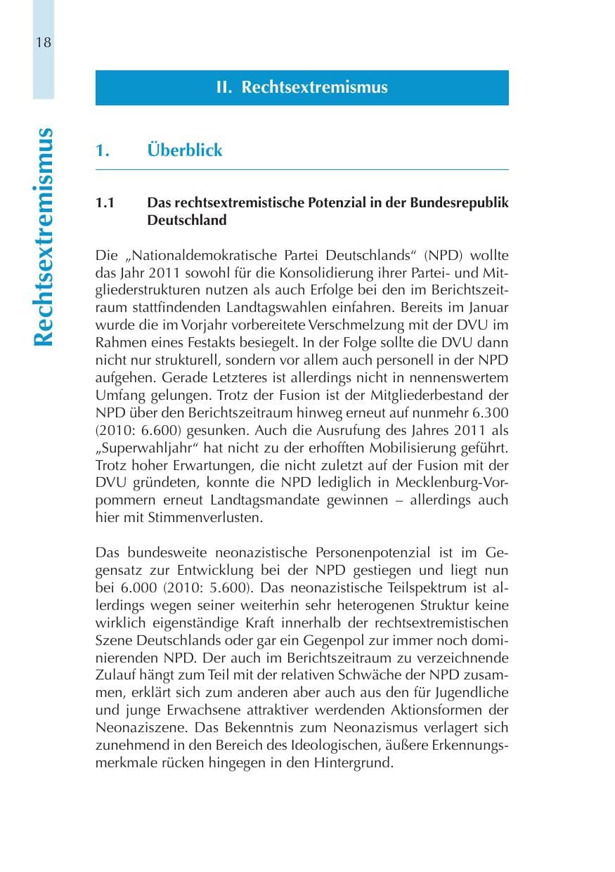 Seite 18 des Verfassungsschutzbericht 2011 Thüringen