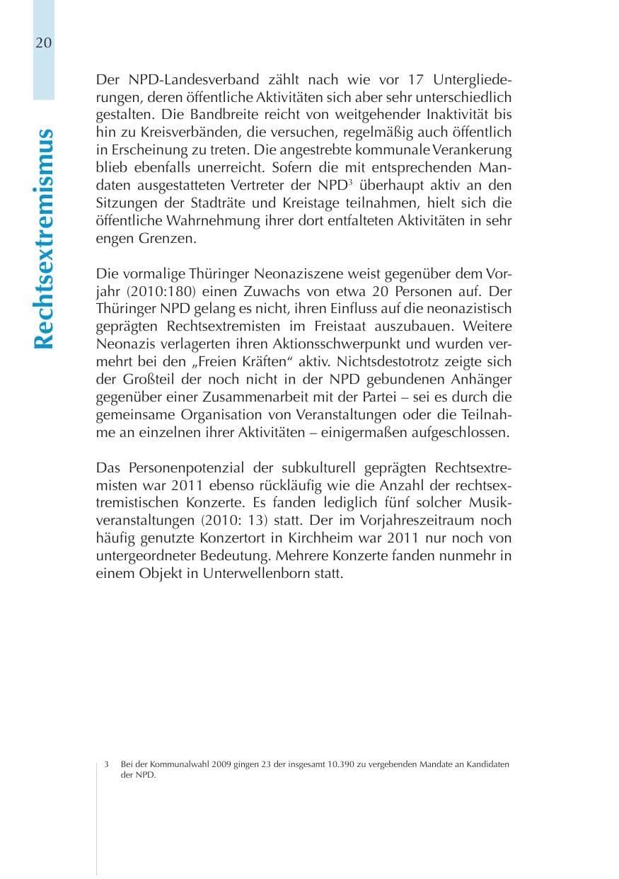 Seite 20 des Verfassungsschutzbericht 2011 Thüringen