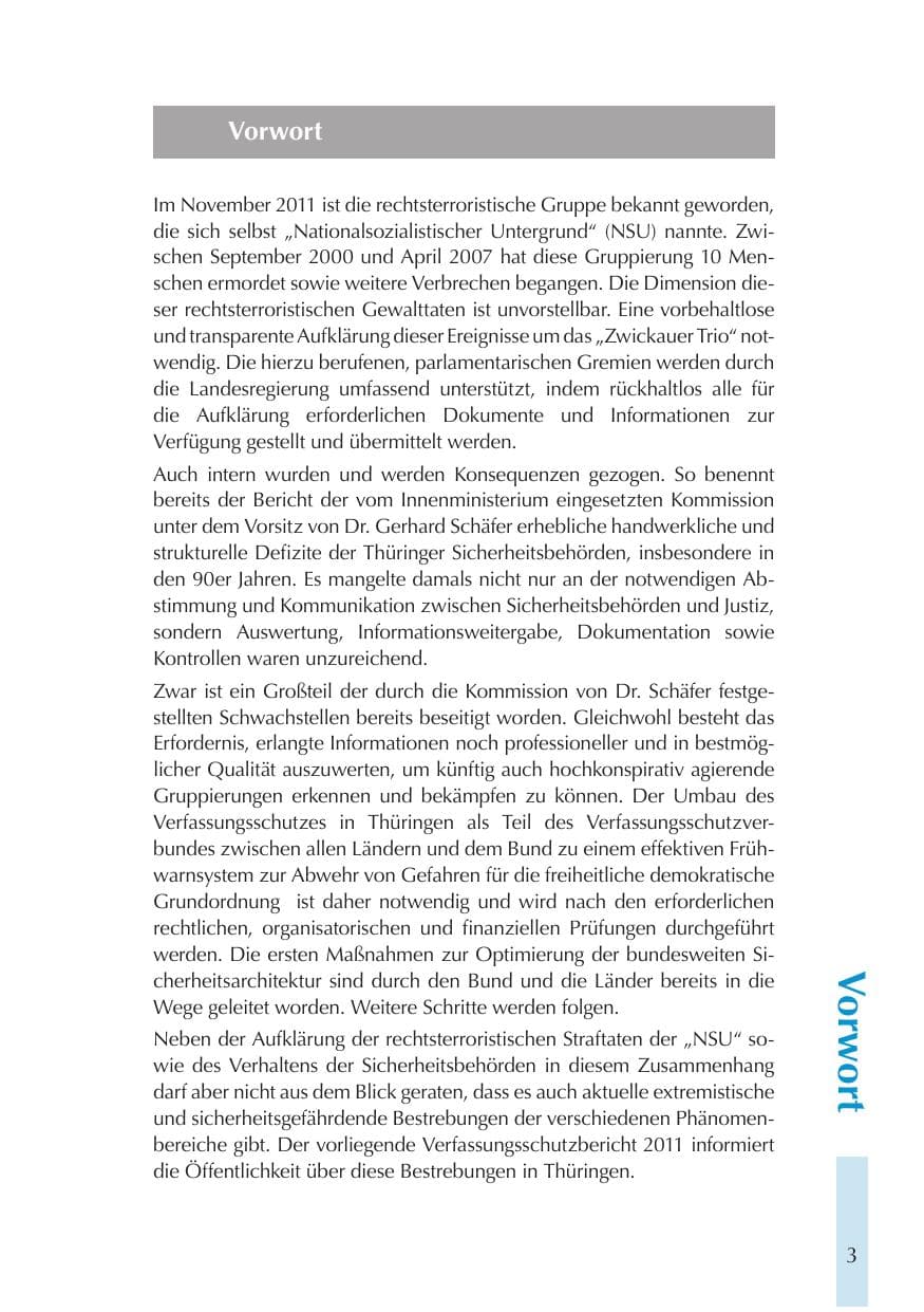 Seite 3 des Verfassungsschutzbericht 2011 Thüringen