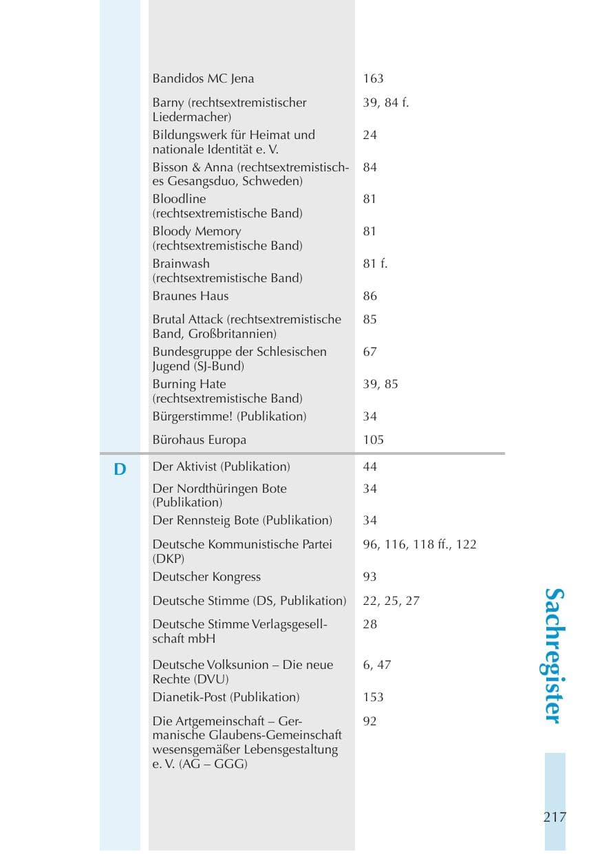 Seite 217 des Verfassungsschutzbericht 2011 Thüringen