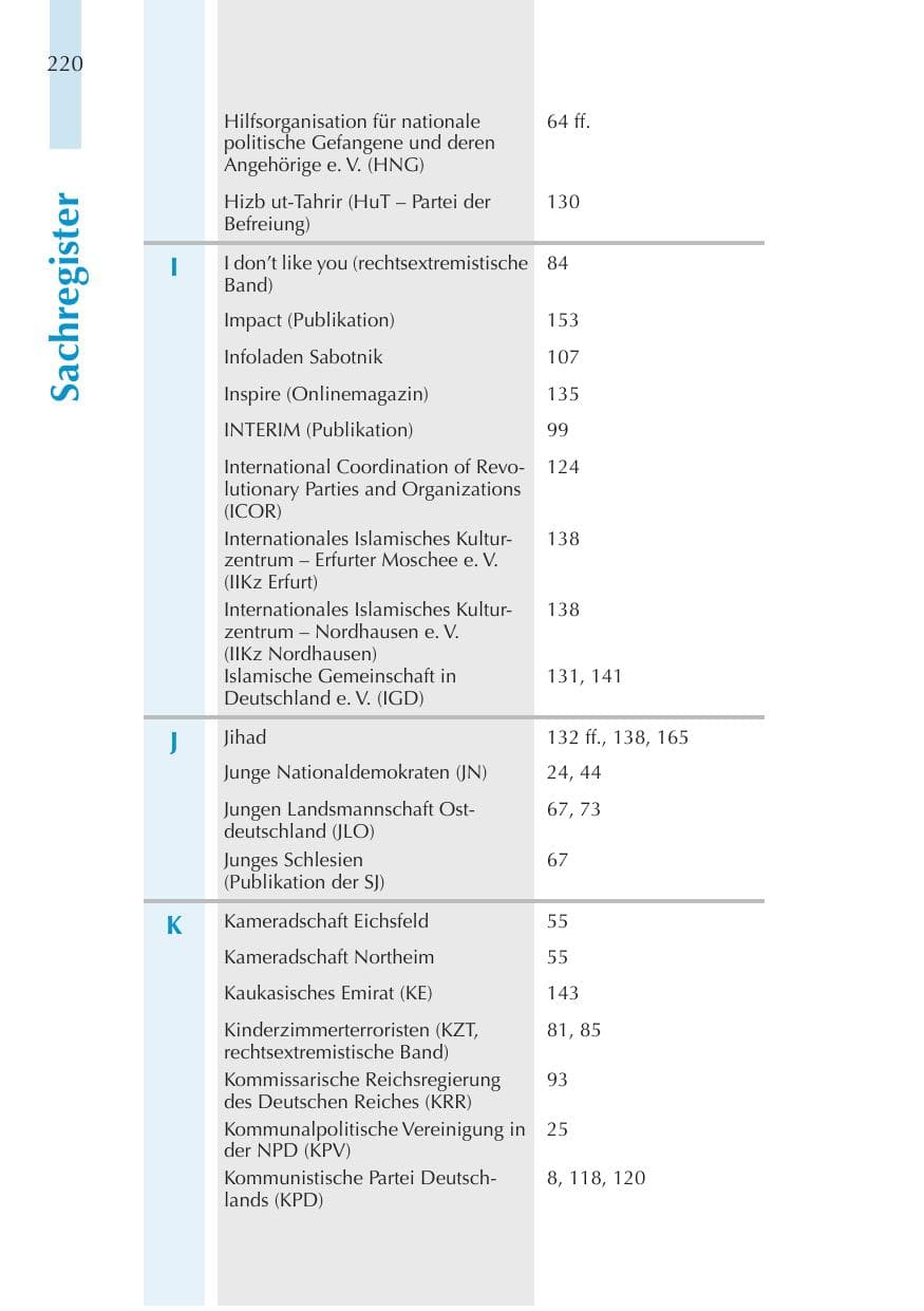 Seite 220 des Verfassungsschutzbericht 2011 Thüringen
