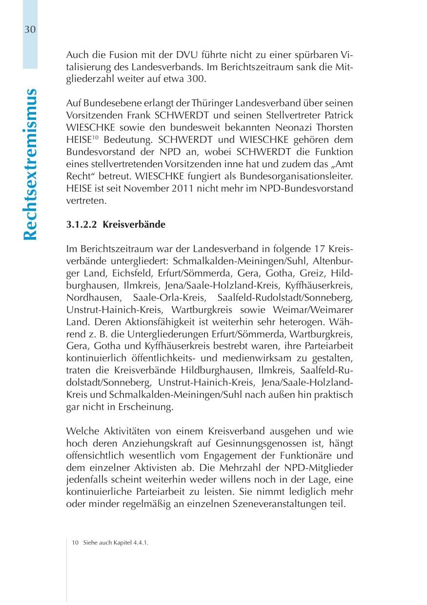 Seite 30 des Verfassungsschutzbericht 2011 Thüringen