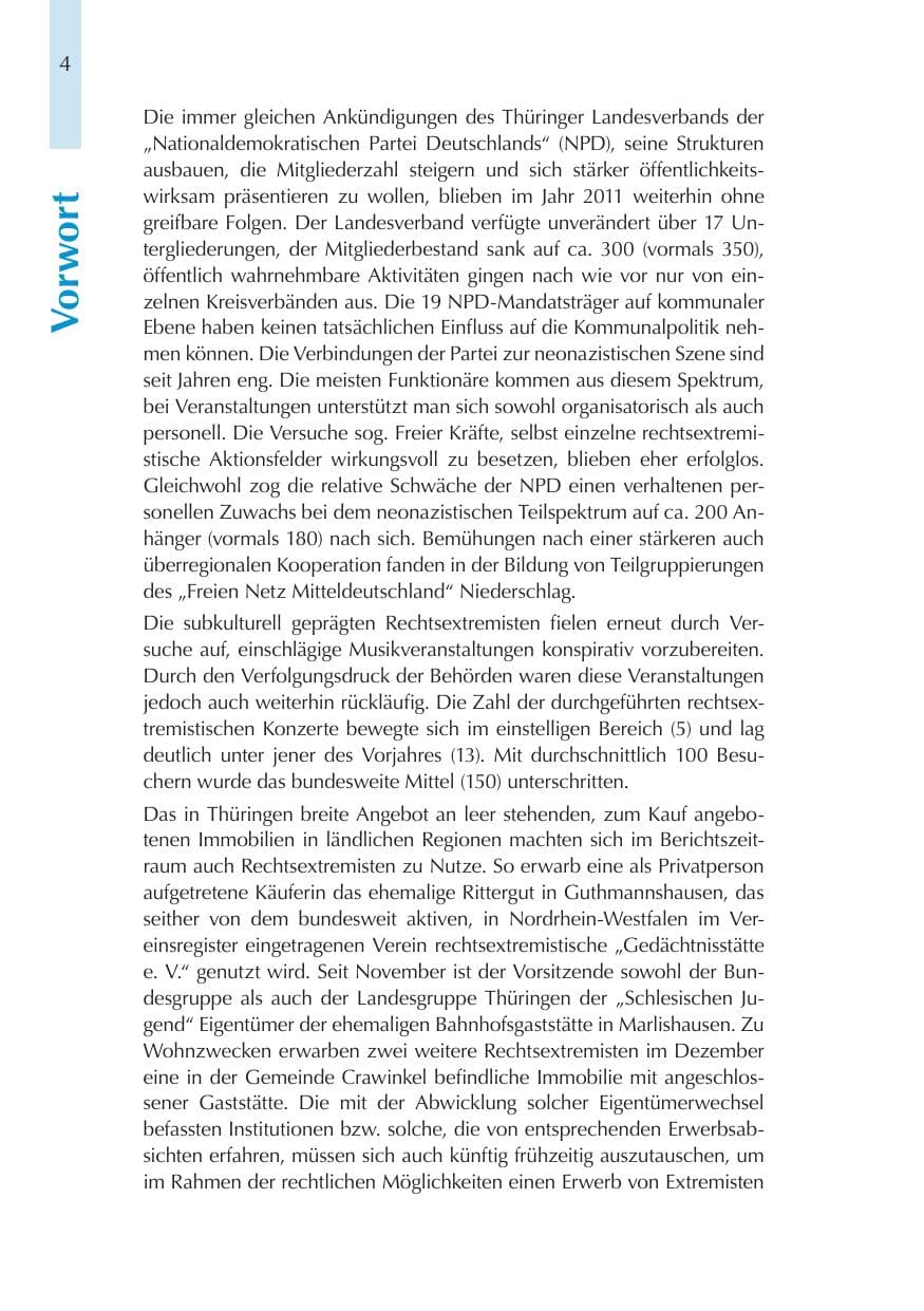 Seite 4 des Verfassungsschutzbericht 2011 Thüringen