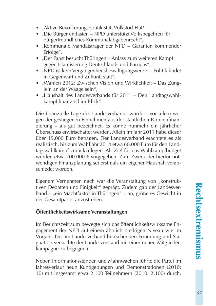 Seite 37 des Verfassungsschutzbericht 2011 Thüringen