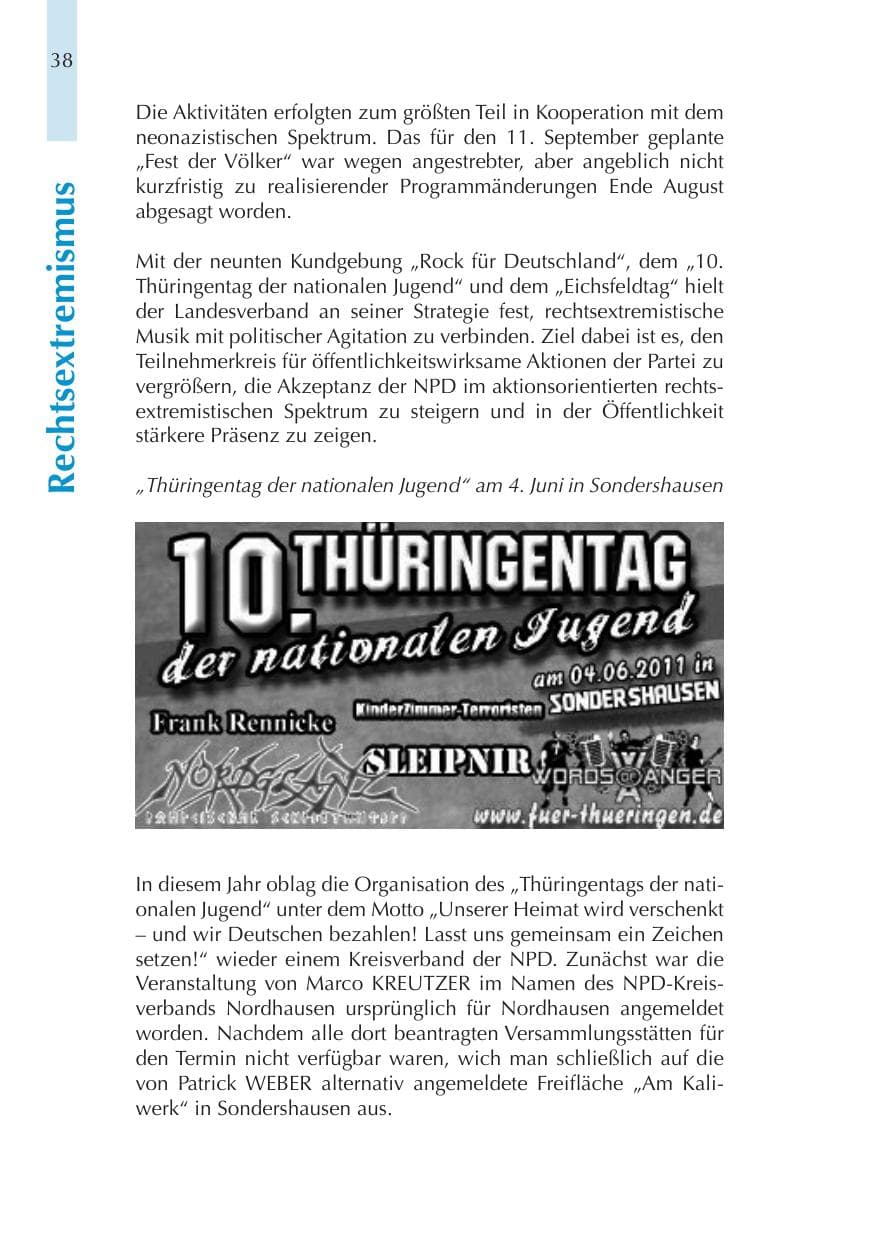 Seite 38 des Verfassungsschutzbericht 2011 Thüringen