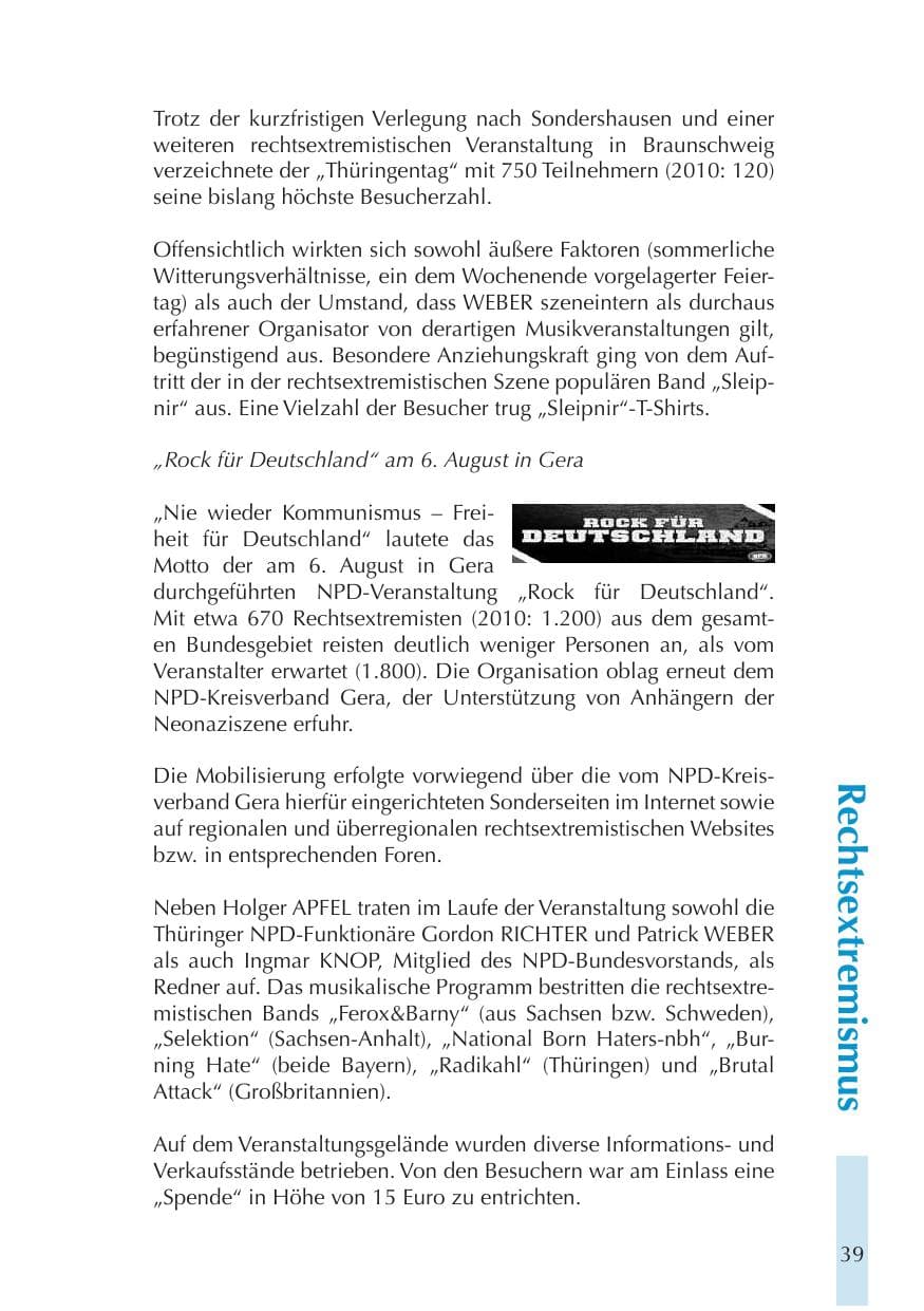 Seite 39 des Verfassungsschutzbericht 2011 Thüringen