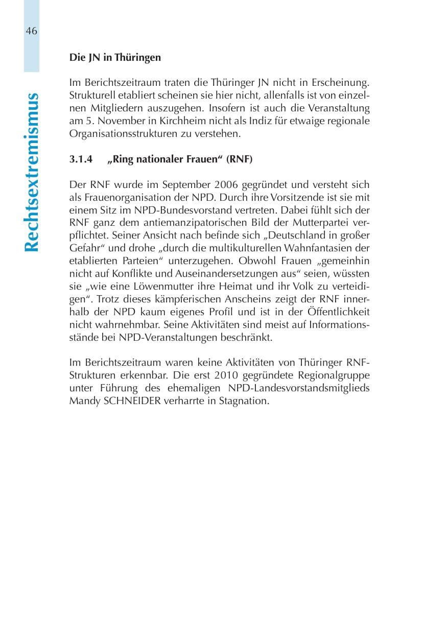 Seite 46 des Verfassungsschutzbericht 2011 Thüringen