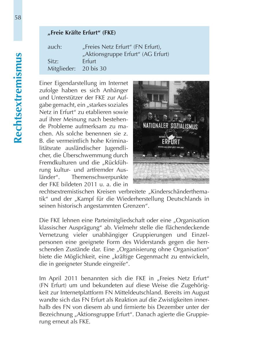 Seite 58 des Verfassungsschutzbericht 2011 Thüringen