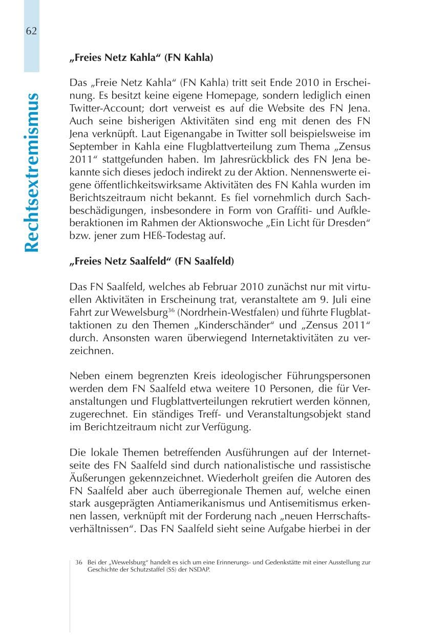 Seite 62 des Verfassungsschutzbericht 2011 Thüringen