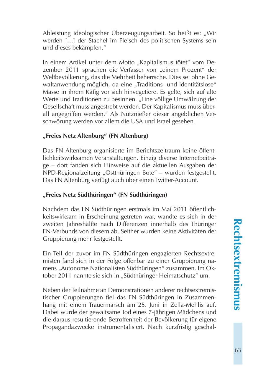 Seite 63 des Verfassungsschutzbericht 2011 Thüringen