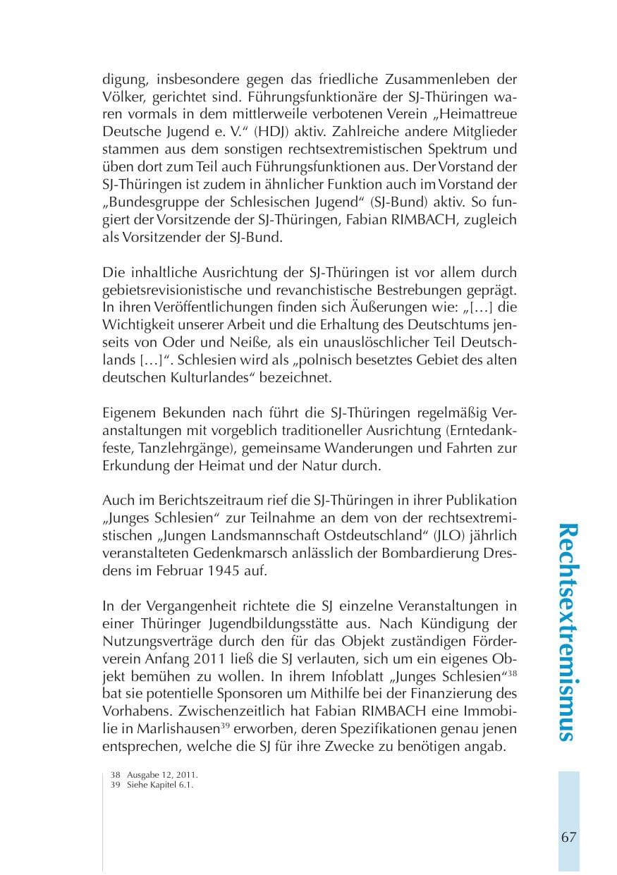 Seite 67 des Verfassungsschutzbericht 2011 Thüringen