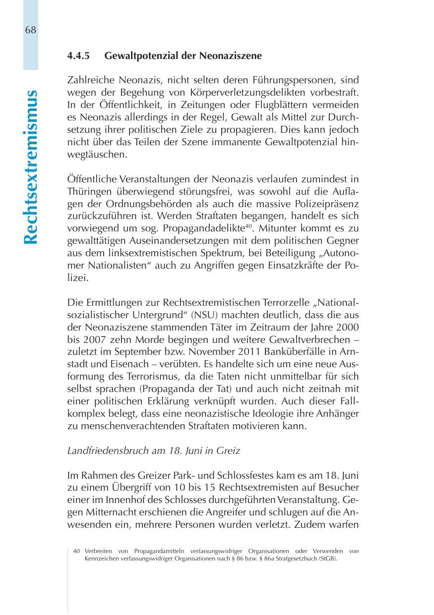 Seite 68 des Verfassungsschutzbericht 2011 Thüringen