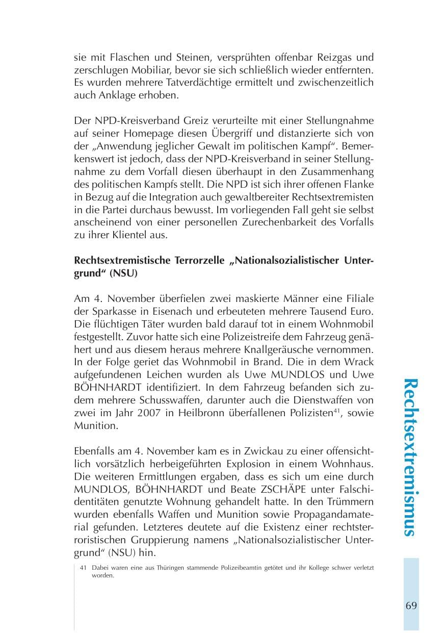 Seite 69 des Verfassungsschutzbericht 2011 Thüringen