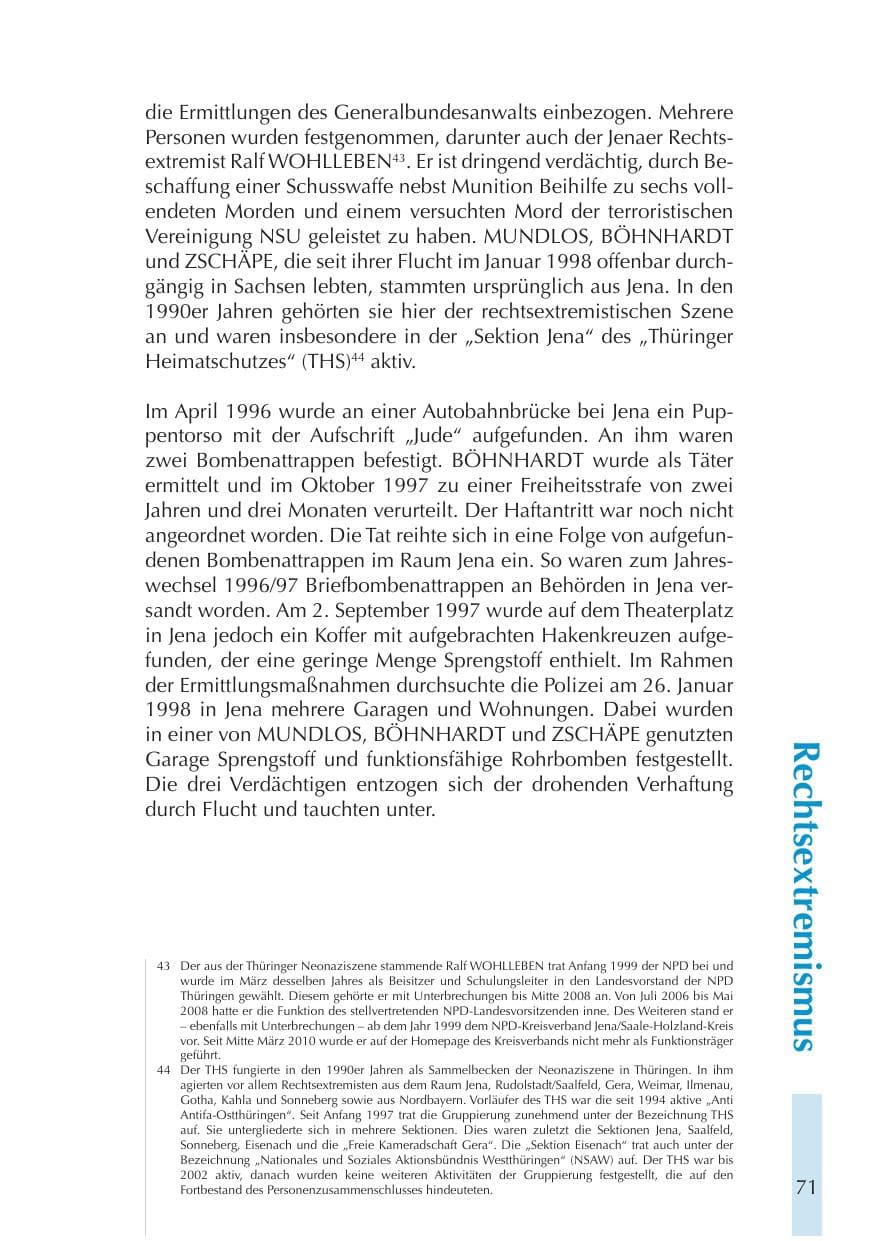Seite 71 des Verfassungsschutzbericht 2011 Thüringen
