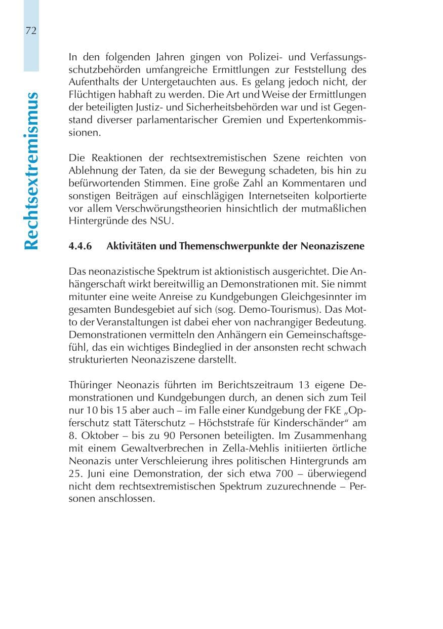 Seite 72 des Verfassungsschutzbericht 2011 Thüringen
