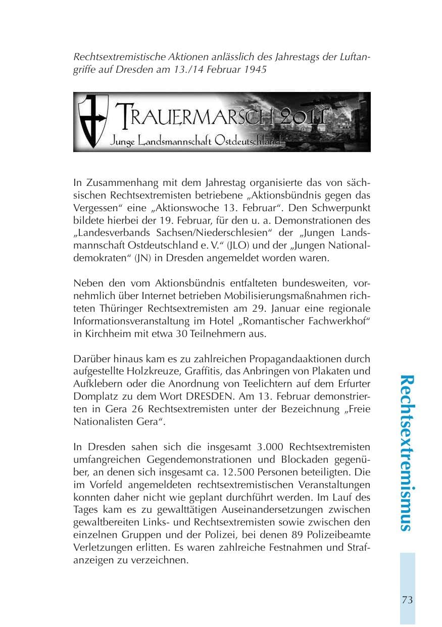Seite 73 des Verfassungsschutzbericht 2011 Thüringen