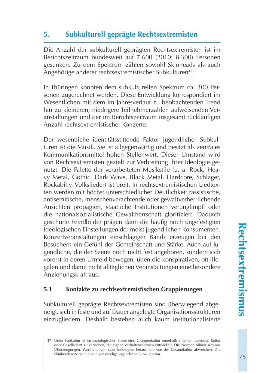 Seite 75 des Verfassungsschutzbericht 2011 Thüringen