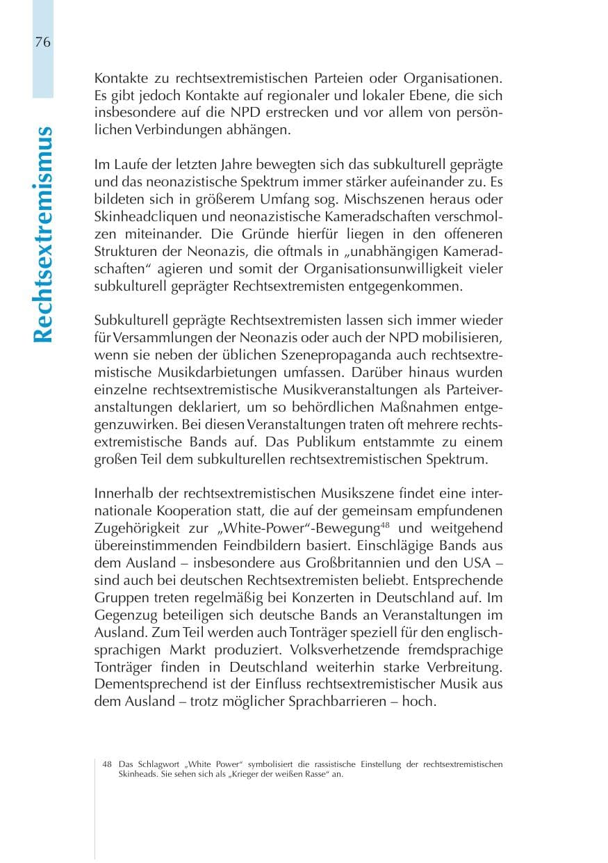 Seite 76 des Verfassungsschutzbericht 2011 Thüringen