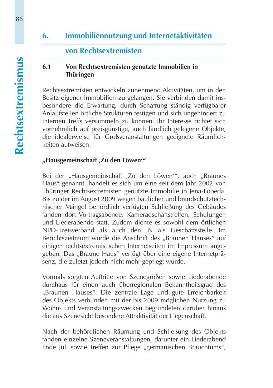 Seite 86 des Verfassungsschutzbericht 2011 Thüringen
