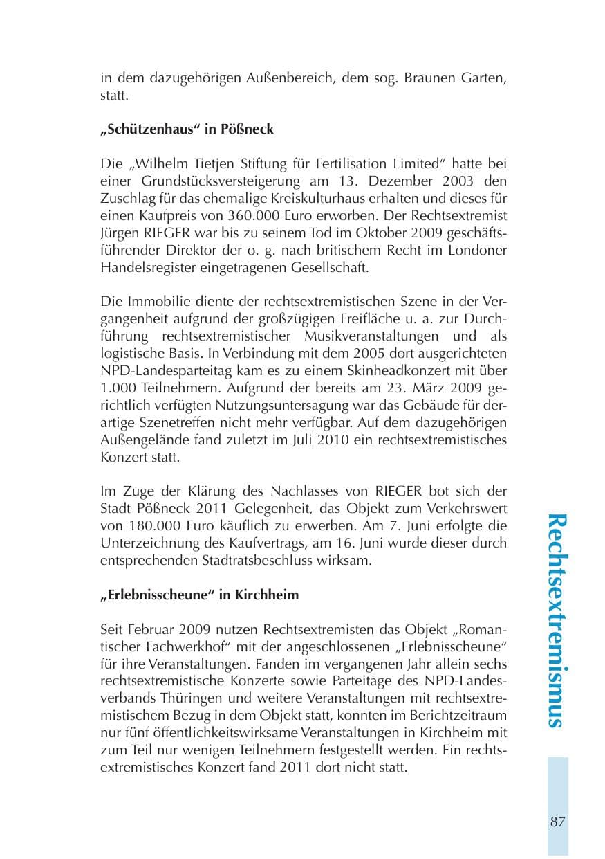 Seite 87 des Verfassungsschutzbericht 2011 Thüringen