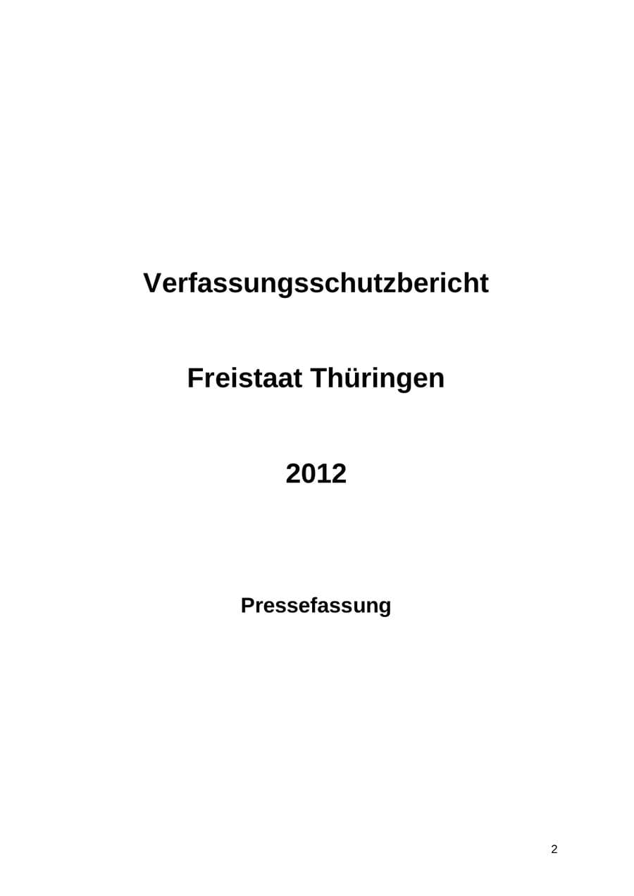 Seite 2 des Verfassungsschutzbericht 2012 Thüringen