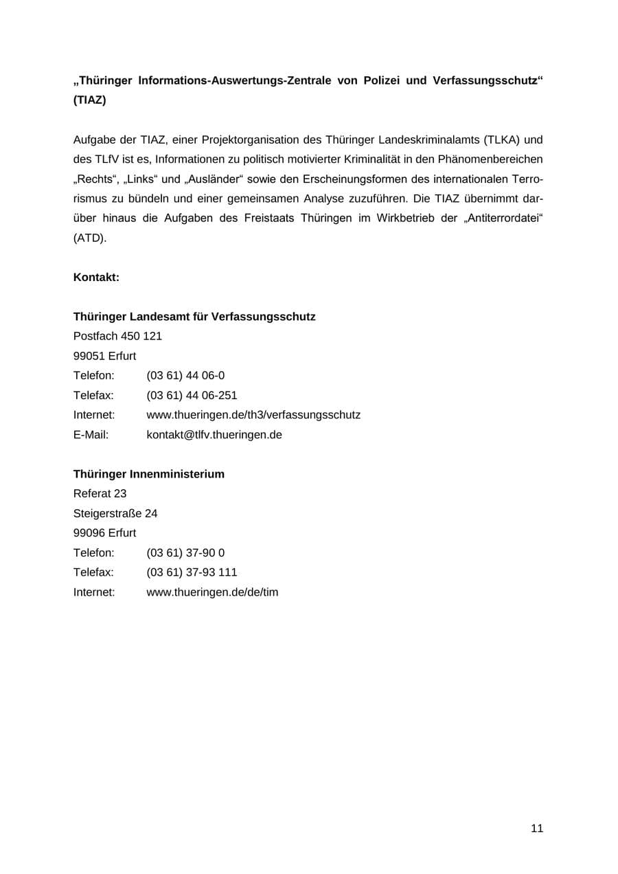 Seite 11 des Verfassungsschutzbericht 2012 Thüringen