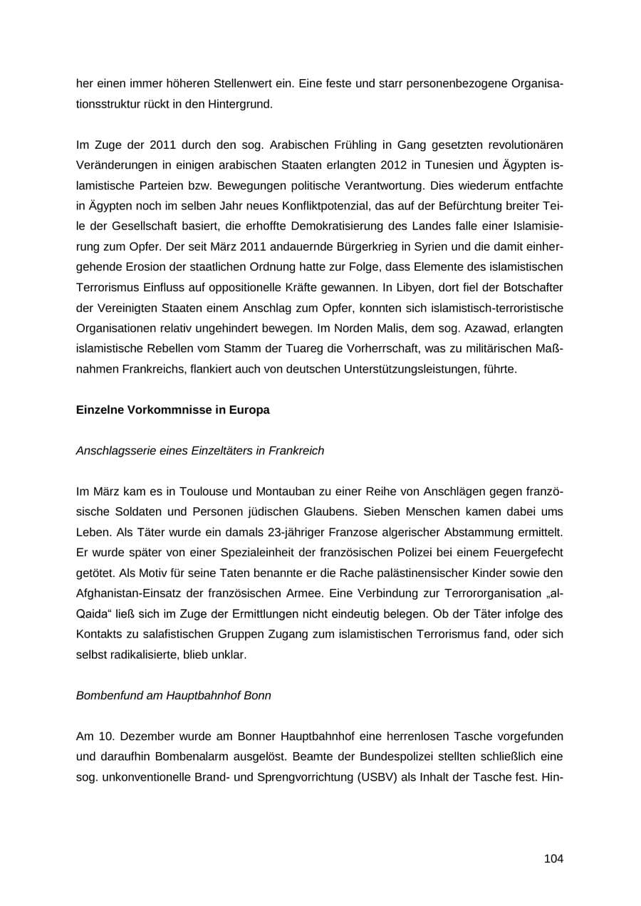 Seite 104 des Verfassungsschutzbericht 2012 Thüringen