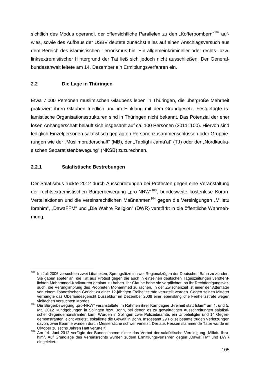 Seite 105 des Verfassungsschutzbericht 2012 Thüringen