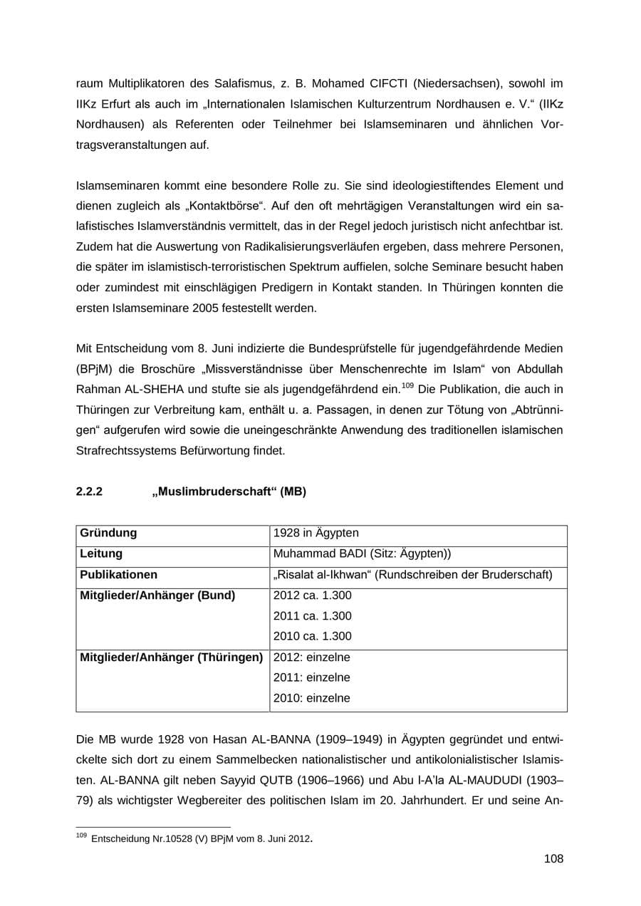 Seite 108 des Verfassungsschutzbericht 2012 Thüringen