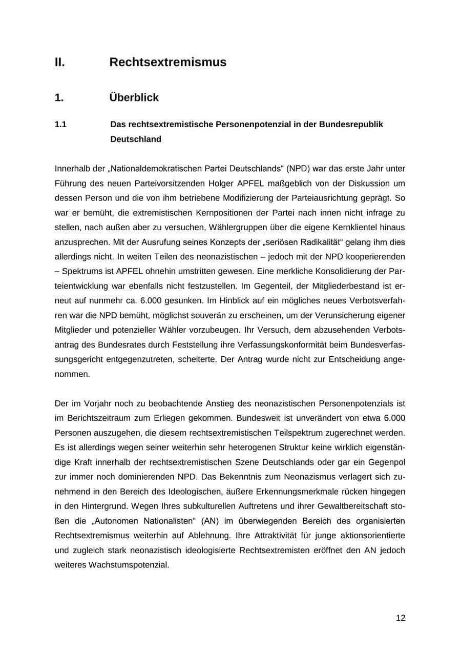 Seite 12 des Verfassungsschutzbericht 2012 Thüringen