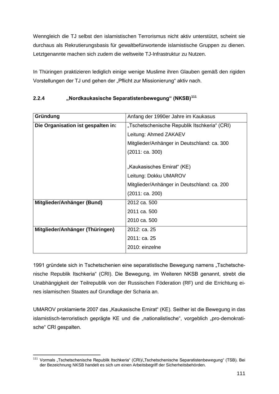 Seite 111 des Verfassungsschutzbericht 2012 Thüringen