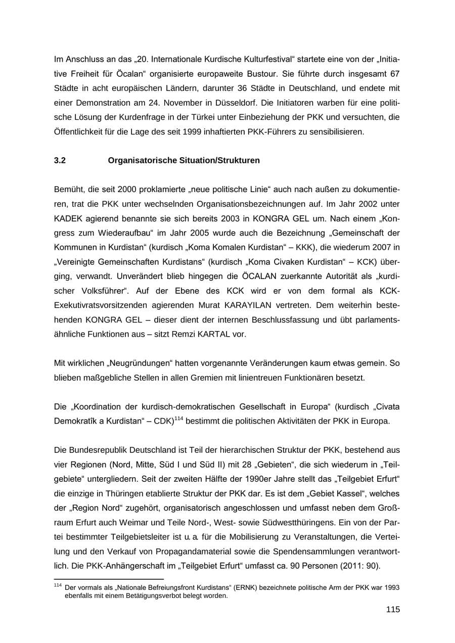 Seite 115 des Verfassungsschutzbericht 2012 Thüringen