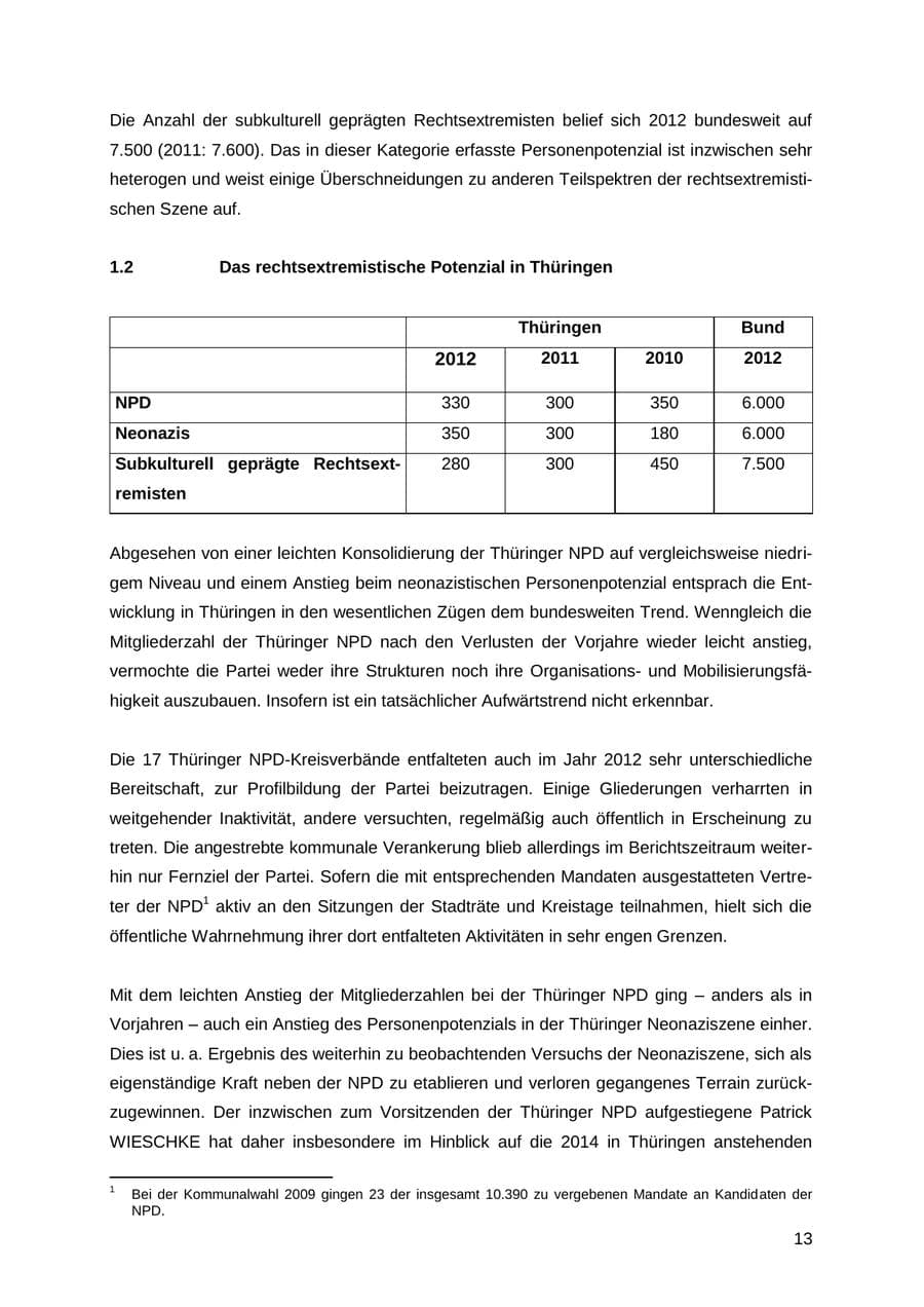 Seite 13 des Verfassungsschutzbericht 2012 Thüringen