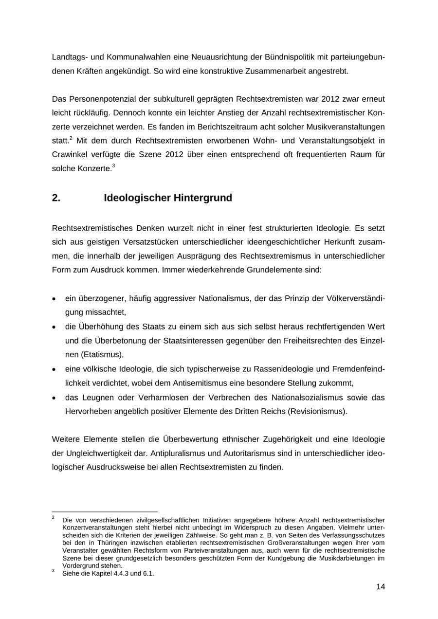 Seite 14 des Verfassungsschutzbericht 2012 Thüringen