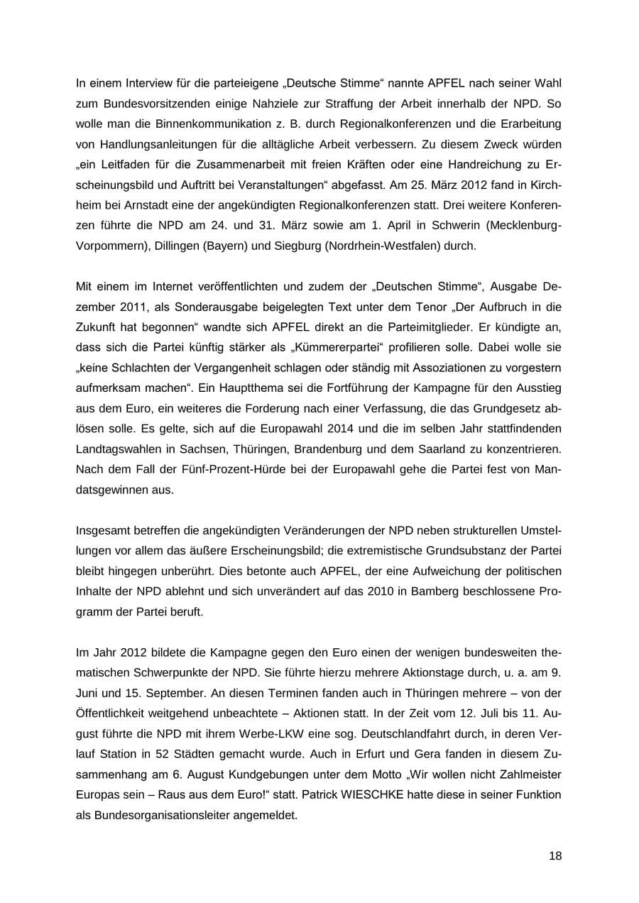 Seite 18 des Verfassungsschutzbericht 2012 Thüringen