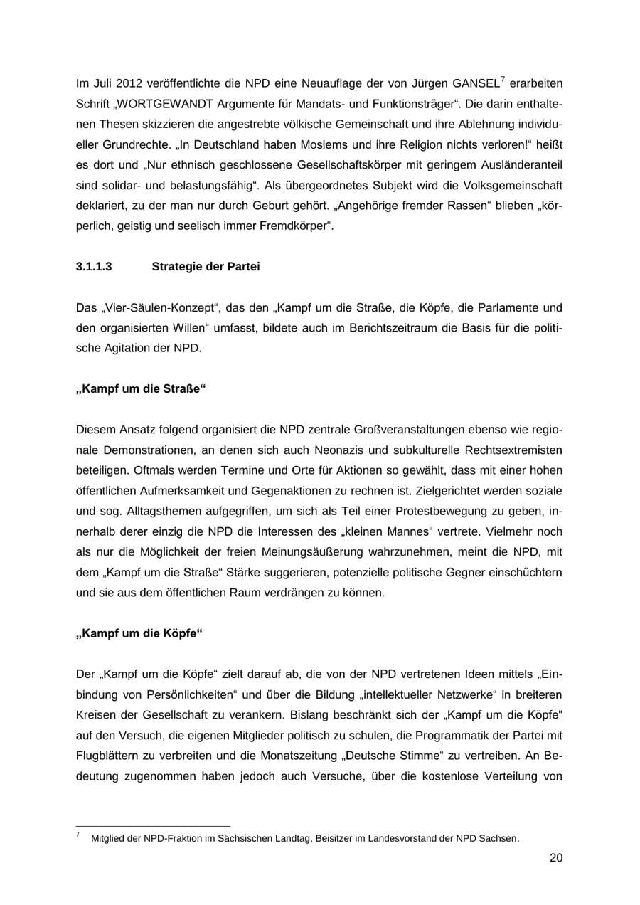 Seite 20 des Verfassungsschutzbericht 2012 Thüringen