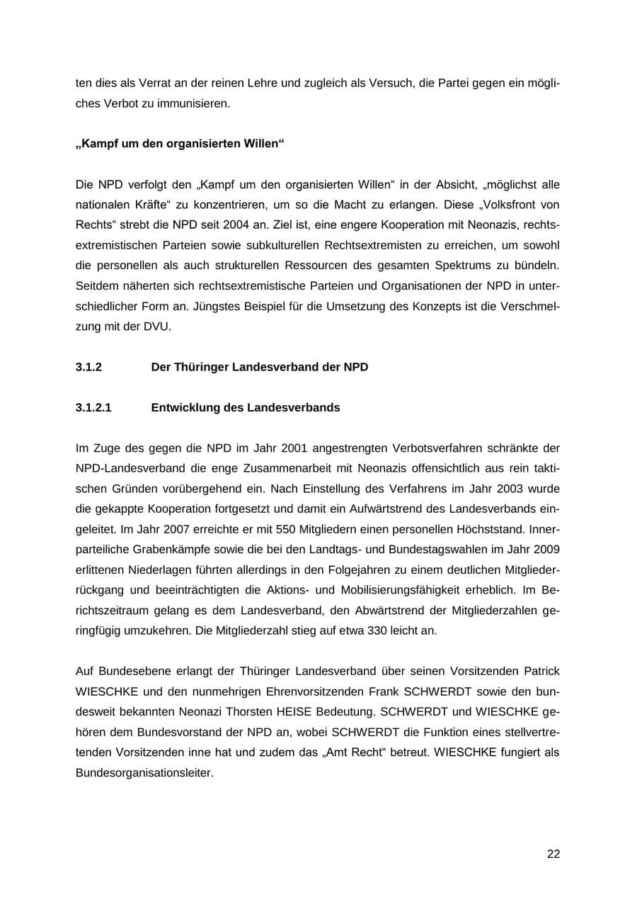 Seite 22 des Verfassungsschutzbericht 2012 Thüringen